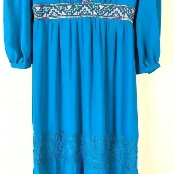 Flying Tomato Turquoise “70’s” Bohemian Aztec V-Neck Native Maxi Dress Size S - Picture 5 of 15